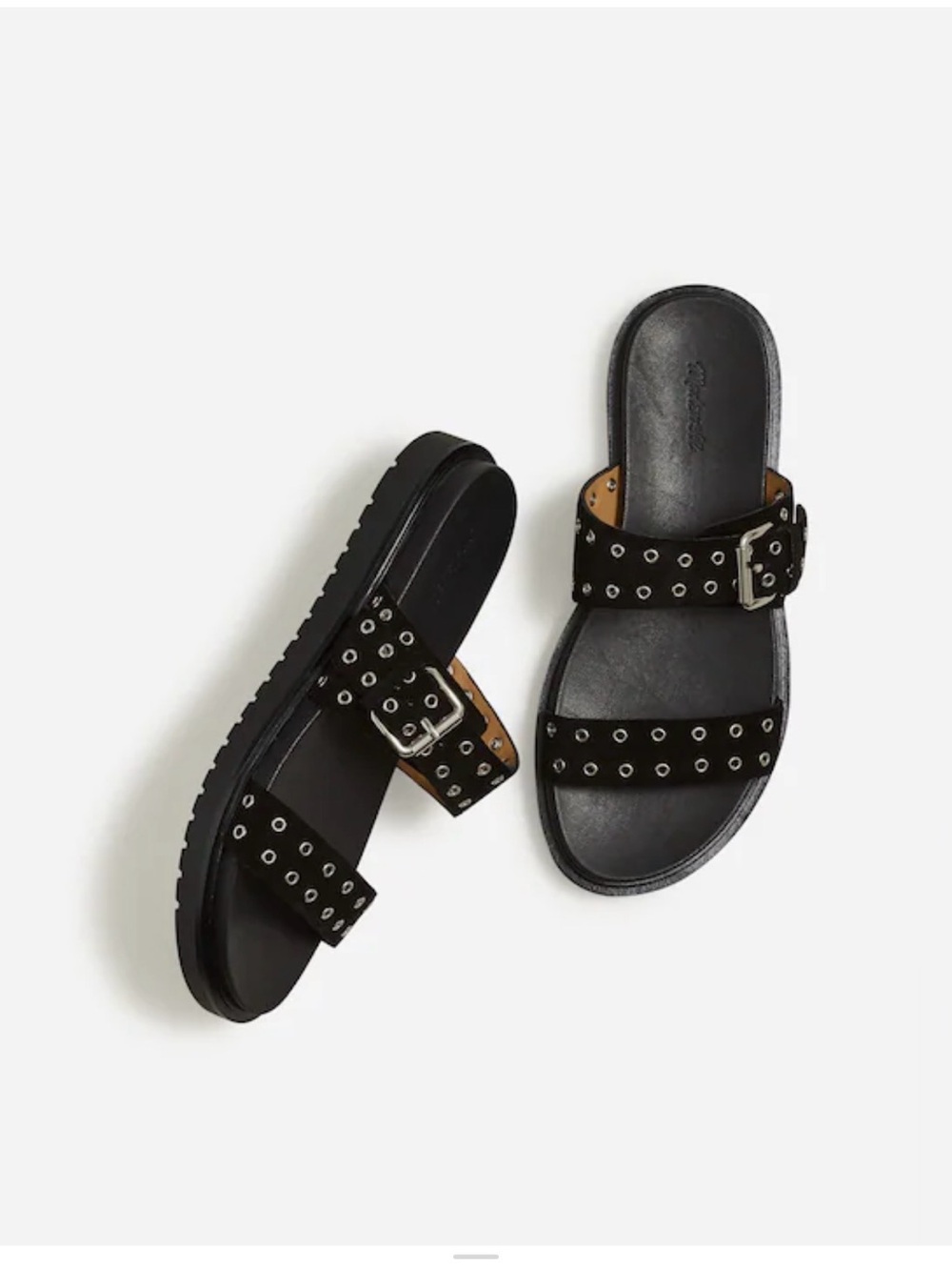 Madewell Black Suede Studded Double-Strap Slide Sandals